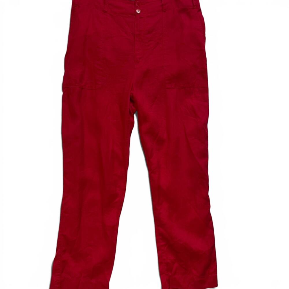 Lauren Ralph Lauren Red 100% Linen Cropped Ankle Pants Women’s Size 12‎